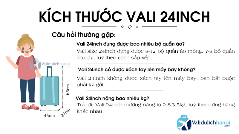 Kích thước vali size 24inch