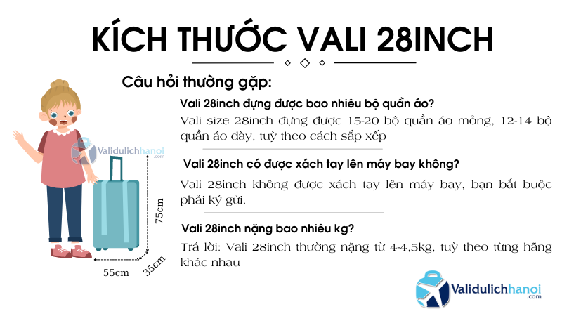 Kích thước vali size 28inch